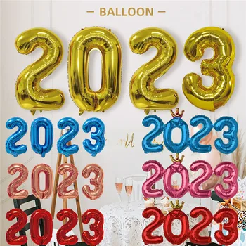 2023 Воздушные шары с номерами из алюминиевой фольги Воздушный шар на Новый Год Рождество Фестиваль Navidad Вечеринка Годовщина свадьбы Украшения для вечеринок