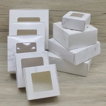 30 шт. / лот, Многоразмерная белая оконная коробка, Винтажная Крафт / белая пустая плоская бумажная коробка для мыла, подарочная коробка из крафт-бумаги, упаковка