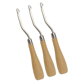 3шт 6,5-дюймовая игла для вязания крючком, деревянная изогнутая защелка, крючок для вытягивания иглы, инструмент, петля, игла для наращивания волос
