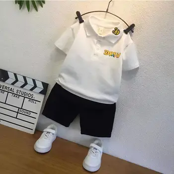 Детская одежда, костюм-двойка, новинка 2023, летняя одежда для малышей, хлопковая дышащая рубашка-поло для мальчиков, детская футболка с короткими рукавами