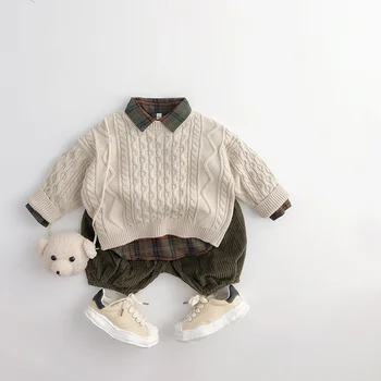 Детские свитера, пуловер для мальчиков в корейском стиле, трикотаж для девочек в корейском стиле