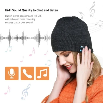 Теплые беспроводные гарнитуры Bluetooth, вязаные шапочки для прослушивания музыки, двусторонние звонки, стерео осень/ зима для мужчин и женщин